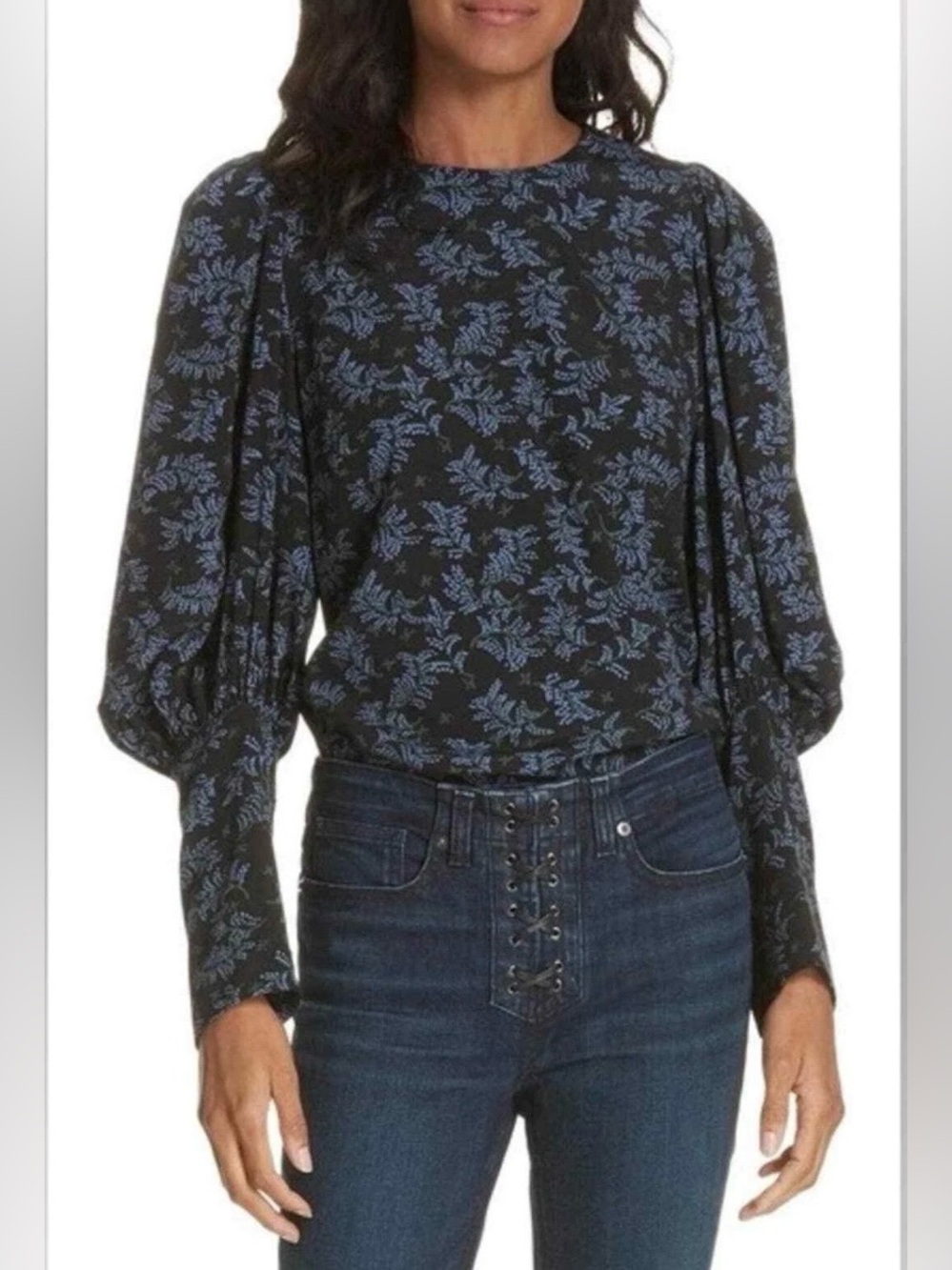 Veronica Beard Clarke Puff Sleeve Silk Blouse Floral Office